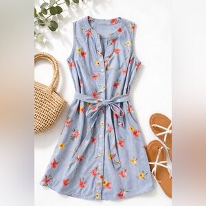 NWT Old Navy Blue White Striped Floral Tie Waist Shirt Dress Sleeveless Mini S